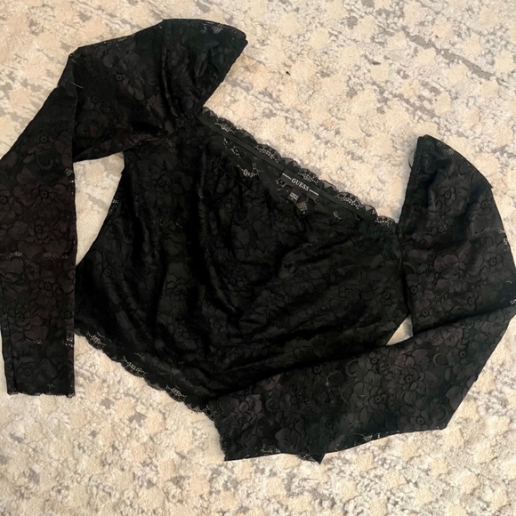 Black Lace Off the Shoulder Top ~ GUESS ~ NEW without Tags ~ SUPER DEAL - Picture 7 of 11